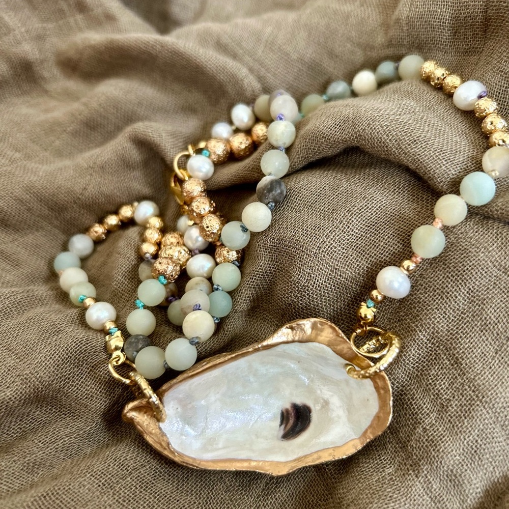 Handcrafted Oyster Shell and Amazonite Necklace